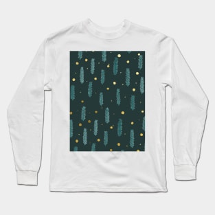 Christmas branches and dots - teal and gold Long Sleeve T-Shirt